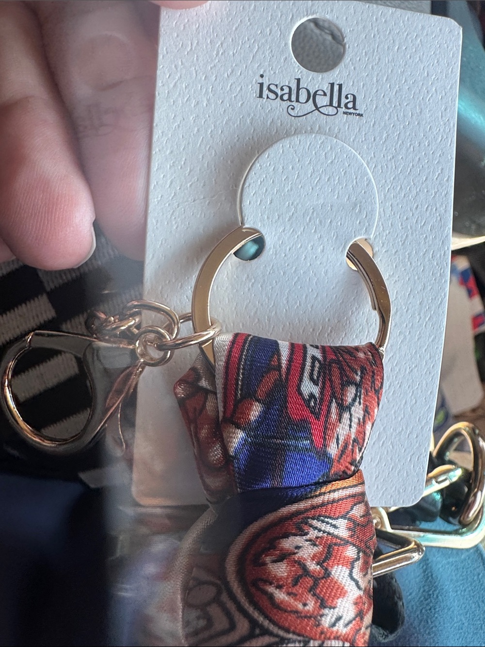 IsAbella Multicolor Patterned Fabric Bow Key & Card Holder with Gold Hardware